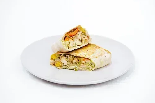 Mystic Mayan Fajita — Sauteed chicken in tortilla wrap with veggies, pepper sauce, guacamole, cheddar cheese and sour cream